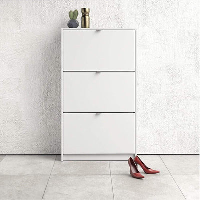 Shoe cabinet  with 3 tilting doors and 2 layers - White