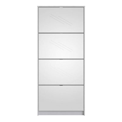 Shoe cabinet with 4 mirror tilting doors and 2 layers - White