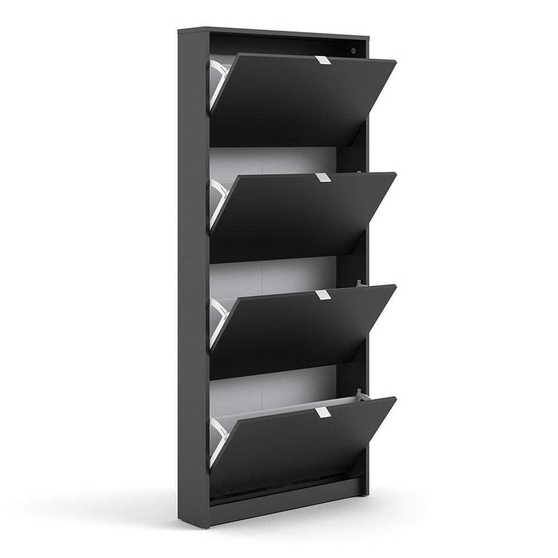 Shoe cabinet  with 4 tilting doors and 1 layer - Matt Black