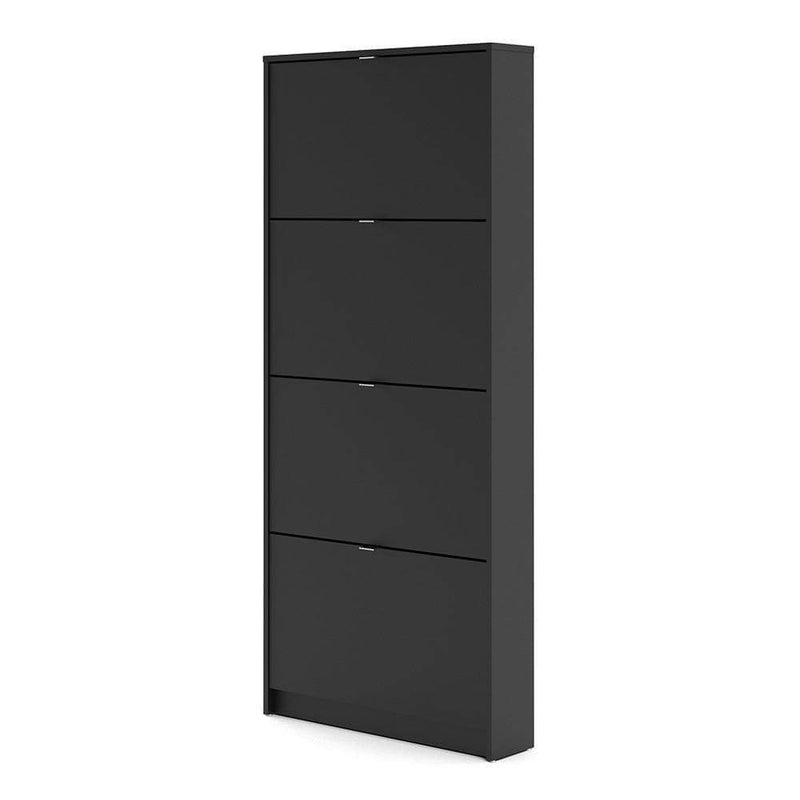 Shoe cabinet  with 4 tilting doors and 1 layer - Matt Black