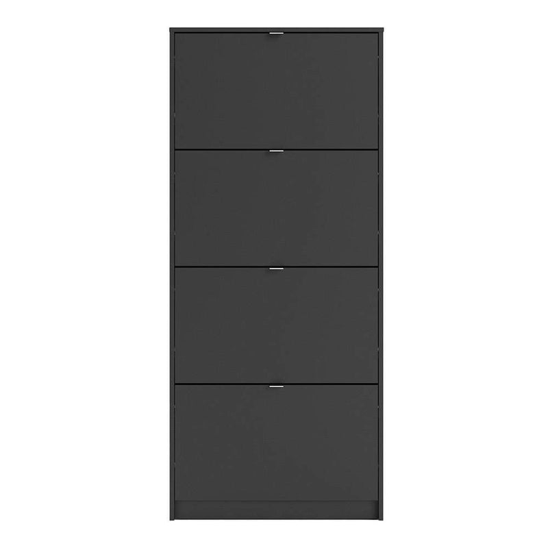 Shoe cabinet  with 4 tilting doors and 1 layer - Matt Black