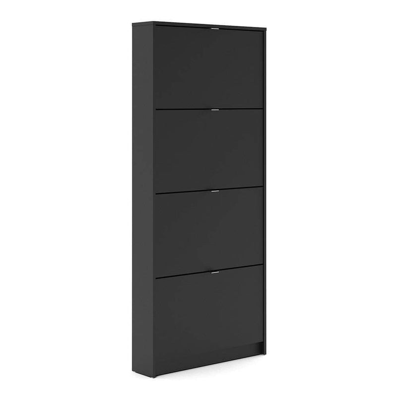 Shoe cabinet  with 4 tilting doors and 1 layer - Matt Black