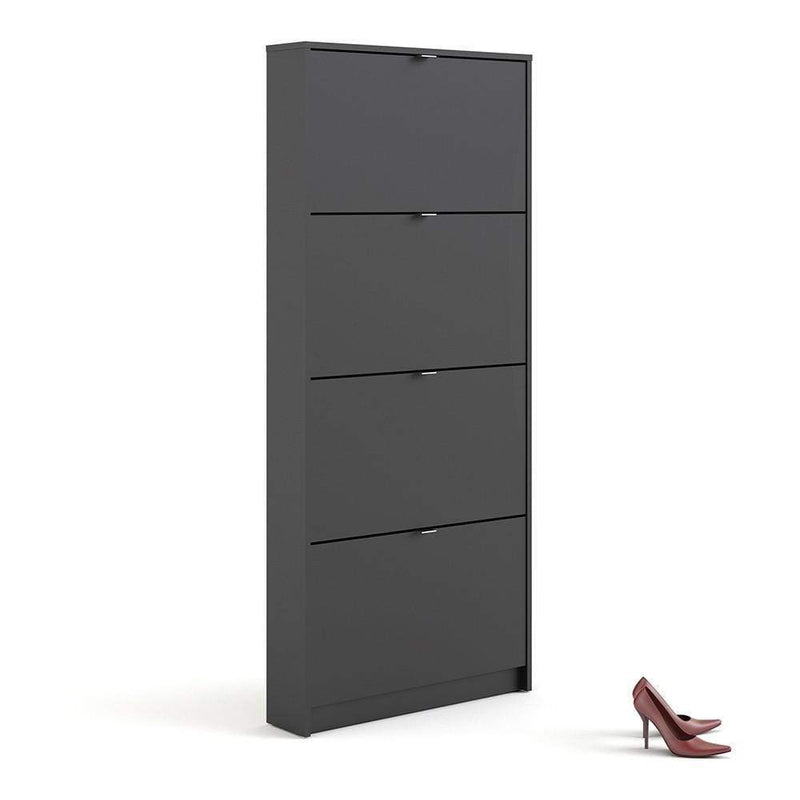 Shoe cabinet  with 4 tilting doors and 1 layer - Matt Black