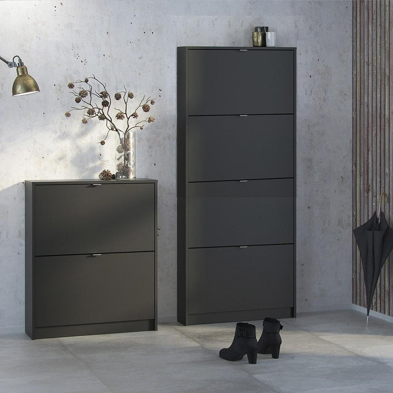 Shoe cabinet  with 4 tilting doors and 1 layer - Matt Black