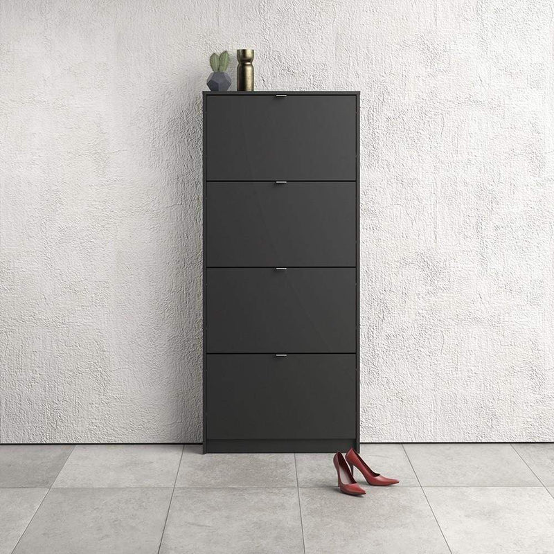 Shoe cabinet  with 4 tilting doors and 1 layer - Matt Black