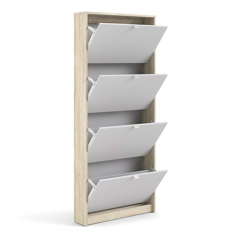 Shoe cabinet  with 4 tilting doors and 1 layer - Oak structure White