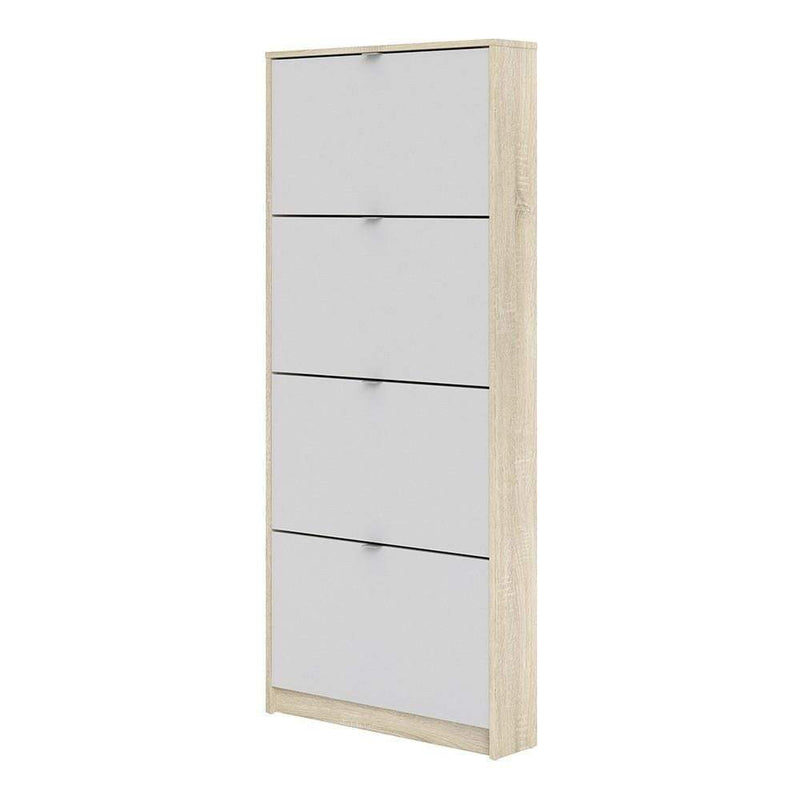 Shoe cabinet  with 4 tilting doors and 1 layer - Oak structure White