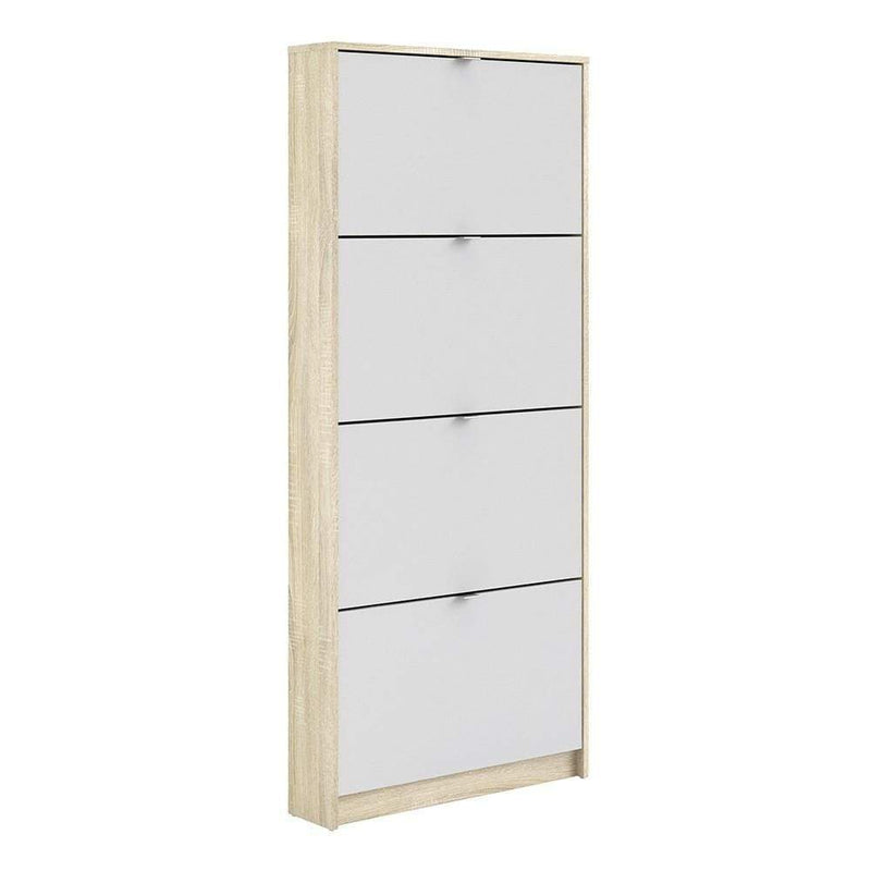 Shoe cabinet  with 4 tilting doors and 1 layer - Oak structure White