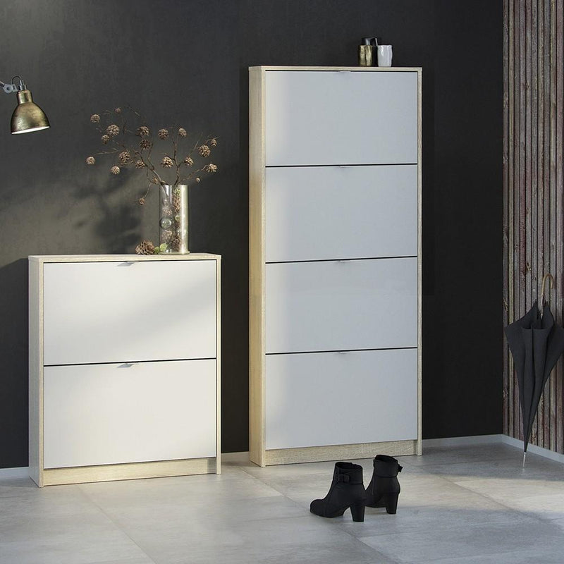 Shoe cabinet  with 4 tilting doors and 1 layer - Oak structure White