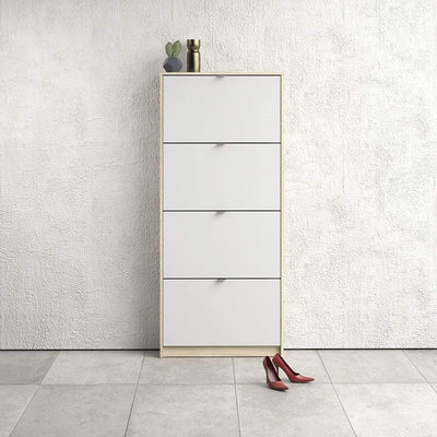 Shoe cabinet  with 4 tilting doors and 1 layer - Oak structure White