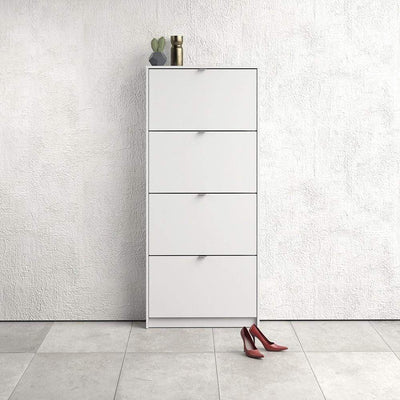 Shoe cabinet  with 4 tilting doors and 1 layer - White