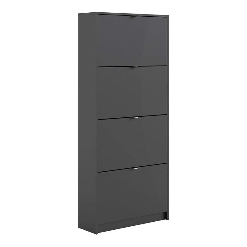 Shoe cabinet  with 4 tilting doors and 2 layers - Matt Black