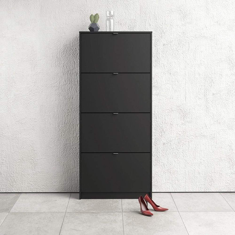 Shoe cabinet  with 4 tilting doors and 2 layers - Matt Black