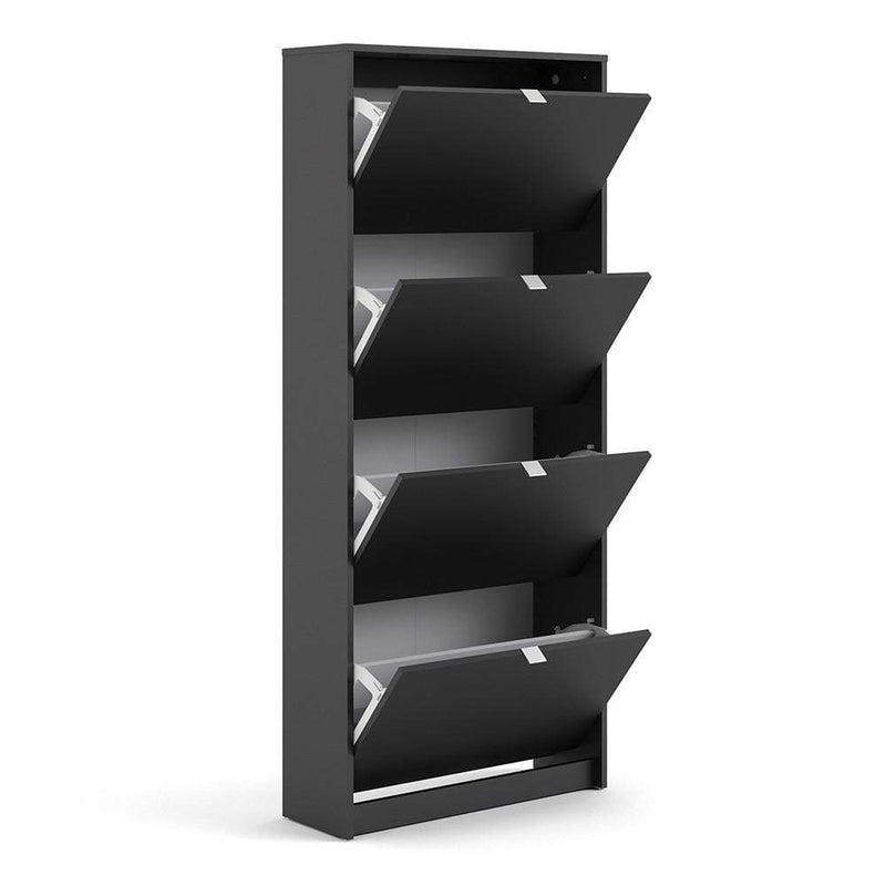 Shoe cabinet  with 4 tilting doors and 2 layers - Matt Black