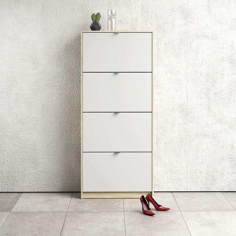 Shoe cabinet  with 4 tilting doors and 2 layers - Oak structure White