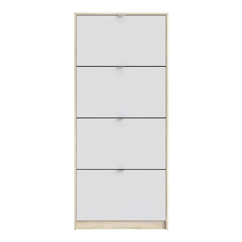 Shoe cabinet  with 4 tilting doors and 2 layers - Oak structure White