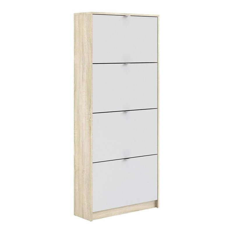 Shoe cabinet  with 4 tilting doors and 2 layers - Oak structure White