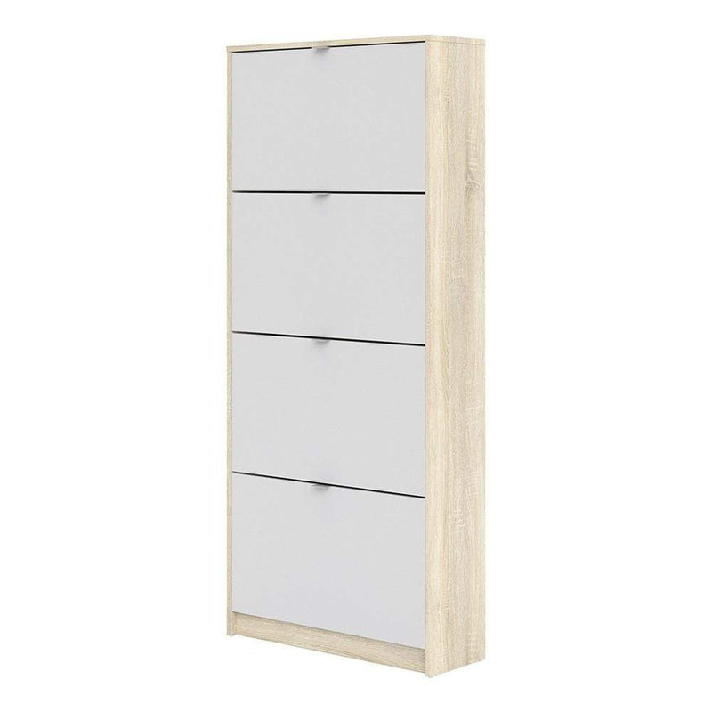 Shoe cabinet  with 4 tilting doors and 2 layers - Oak structure White