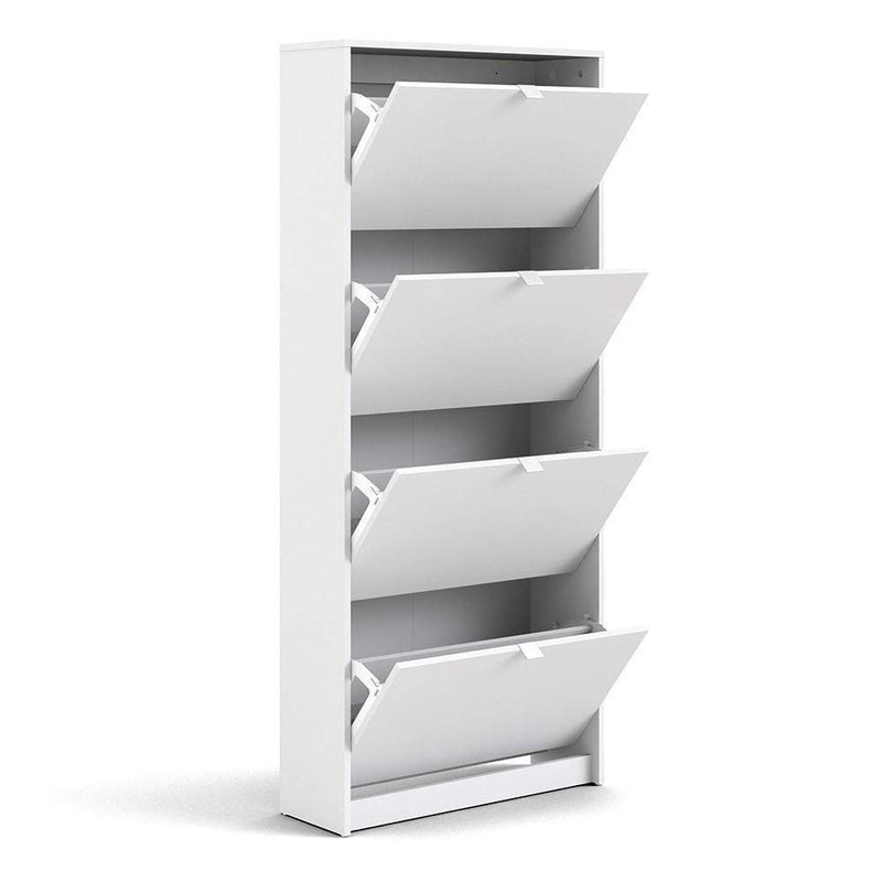 Shoe cabinet  with 4 tilting doors and 2 layers - White