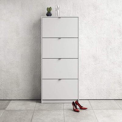 Shoe cabinet  with 4 tilting doors and 2 layers - White