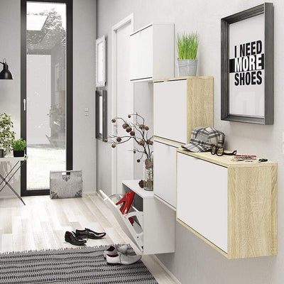 Shoe cabinet  with 4 tilting doors and 2 layers - White