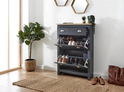 Lancaster 2Dr 1Drw Shoe Cabinet Slate Blue