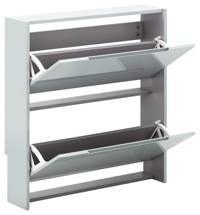 Narrow High Gloss 2 Tier Shoe Cabinet Grey