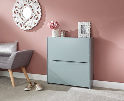 Narrow High Gloss 2 Tier Shoe Cabinet Grey