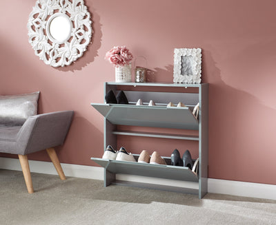 Narrow High Gloss 2 Tier Shoe Cabinet Grey