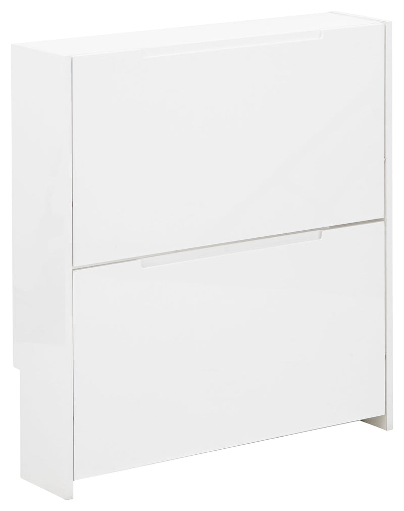 Narrow High Gloss 2 Tier Shoe Cabinet White