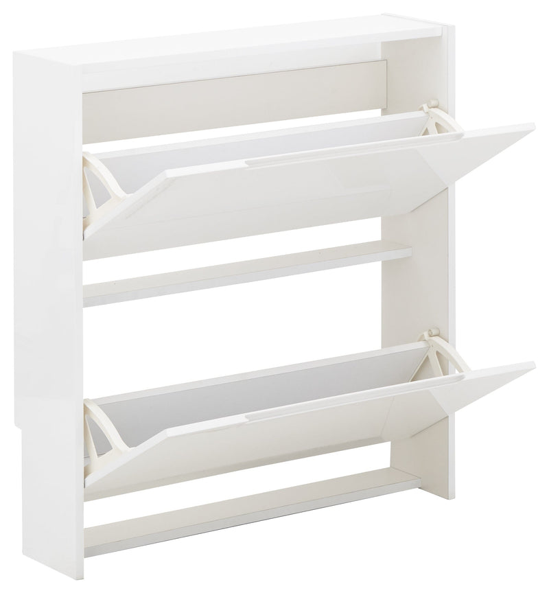 Narrow High Gloss 2 Tier Shoe Cabinet White