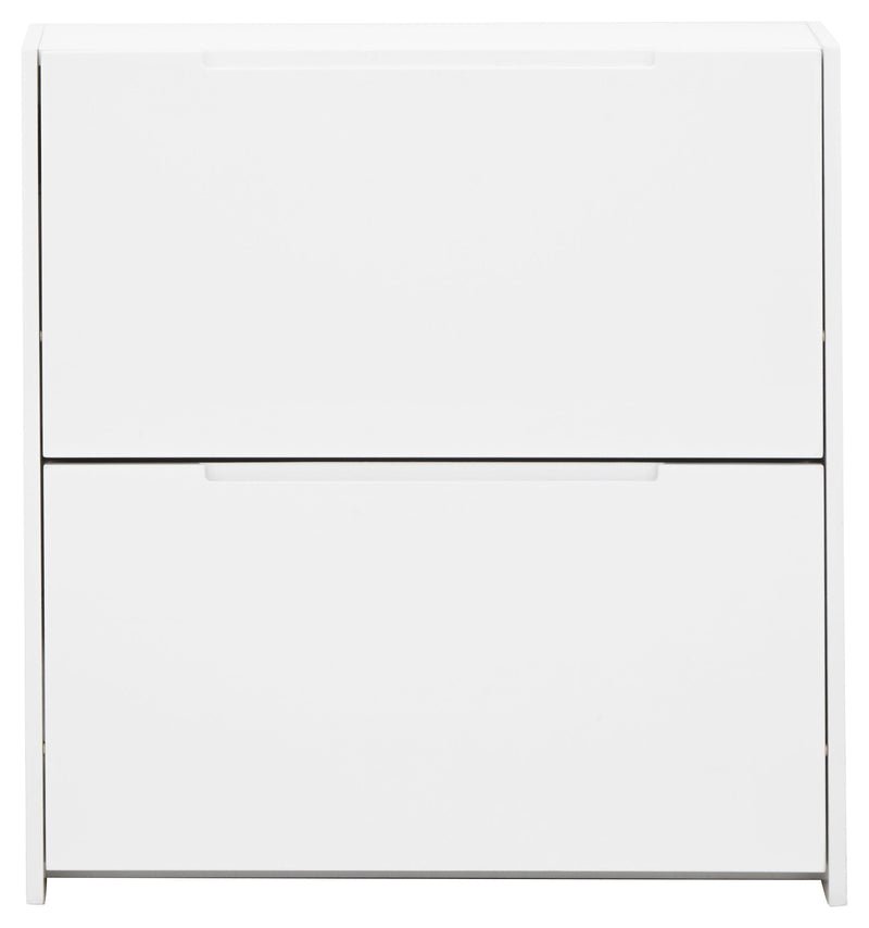 Narrow High Gloss 2 Tier Shoe Cabinet White