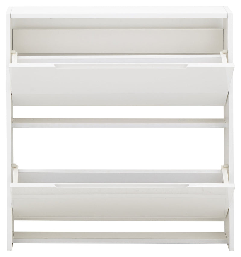 Narrow High Gloss 2 Tier Shoe Cabinet White