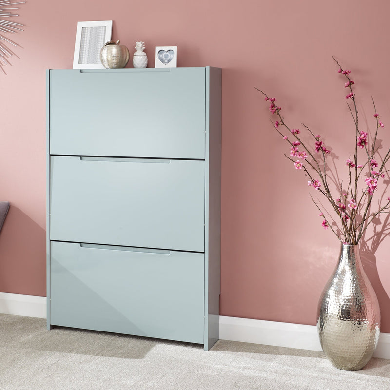 Narrow High Gloss 3 Tier Shoe Cabinet Grey