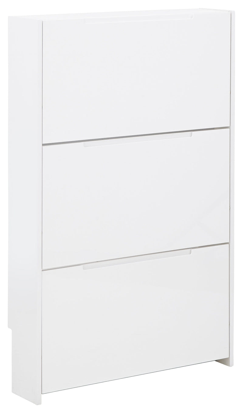 Narrow High Gloss 3 Tier Shoe Cabinet White