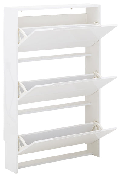 Narrow High Gloss 3 Tier Shoe Cabinet White