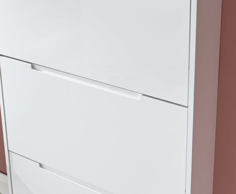 Narrow High Gloss 3 Tier Shoe Cabinet White