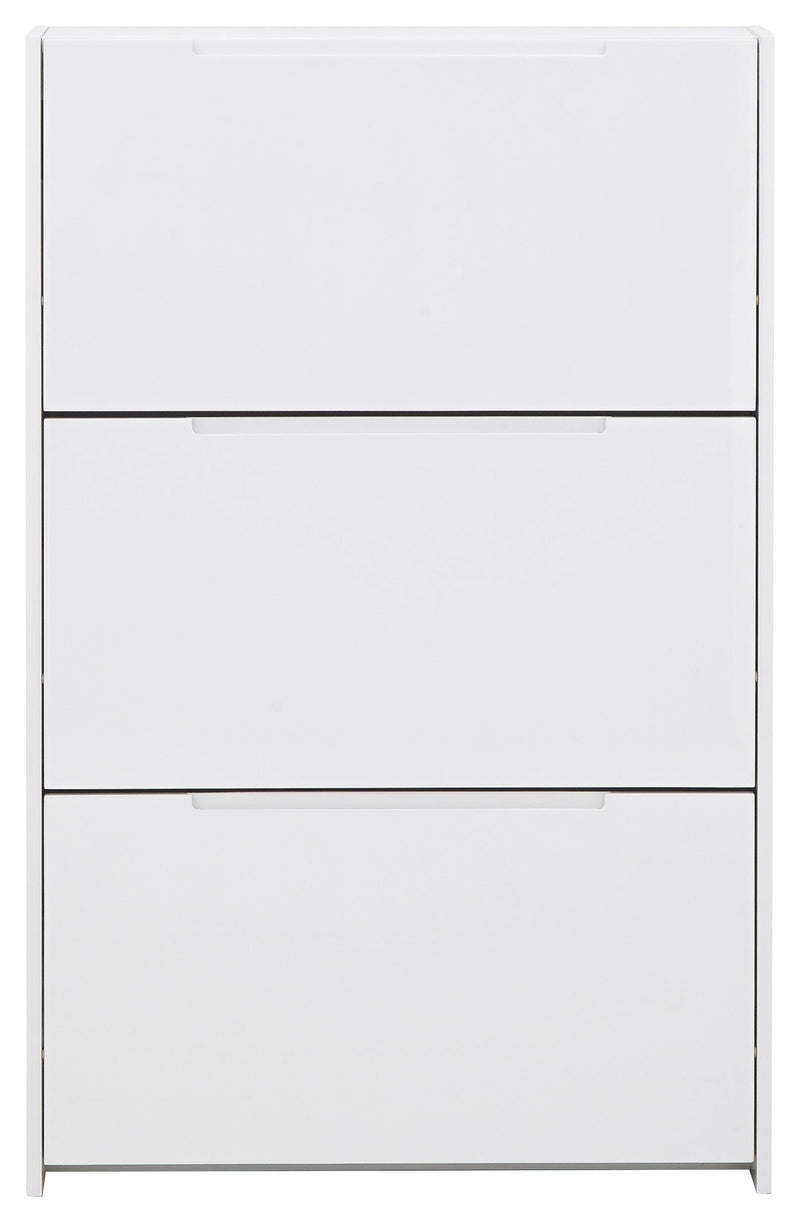 Narrow High Gloss 3 Tier Shoe Cabinet White