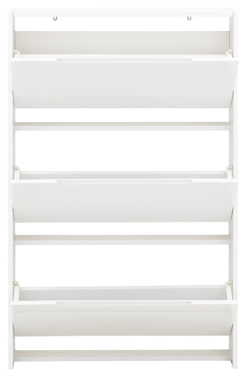 Narrow High Gloss 3 Tier Shoe Cabinet White