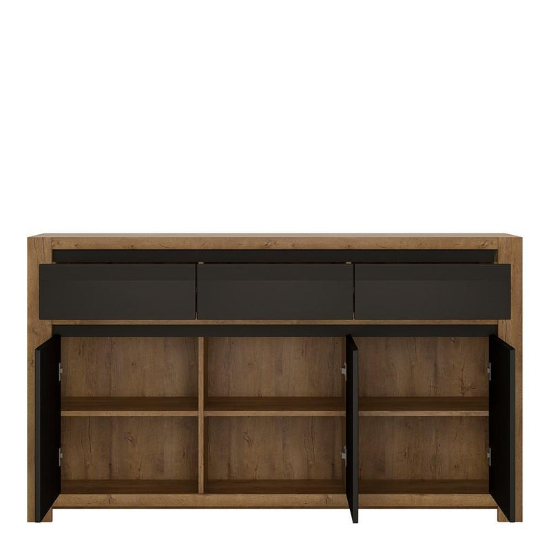 Havana 3 door 3 drawer sideboard Lefkas Oak with matte black fronts