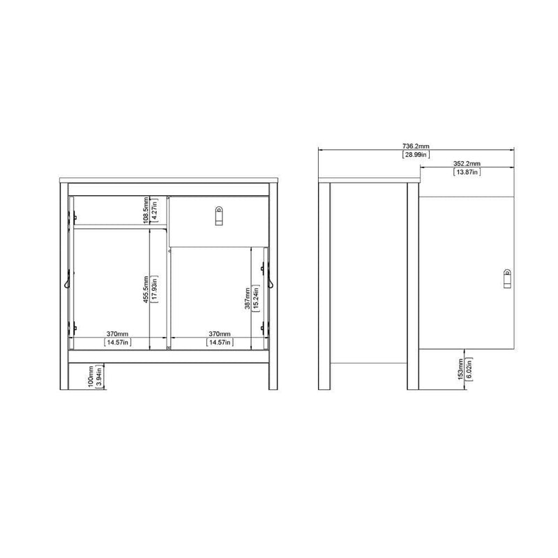 Madrid Sideboard 2 Doors + 1 Drawer In Matt Black