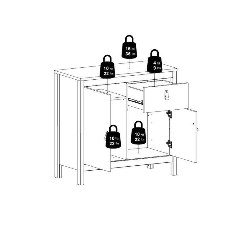 Madrid Sideboard 2 Doors + 1 Drawer In White