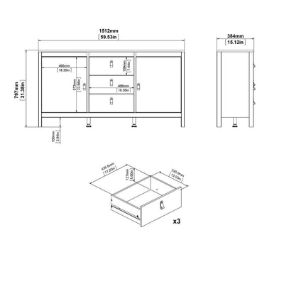 Madrid Sideboard 2 Doors + 3 Drawers In Matt Black