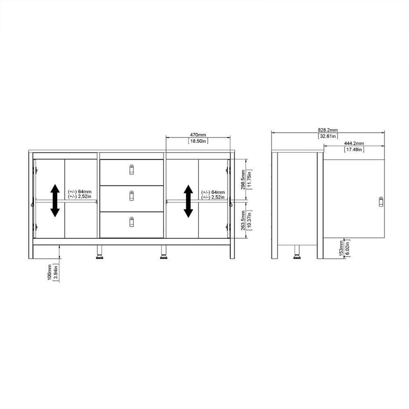 Madrid Sideboard 2 Doors + 3 Drawers In Matt Black