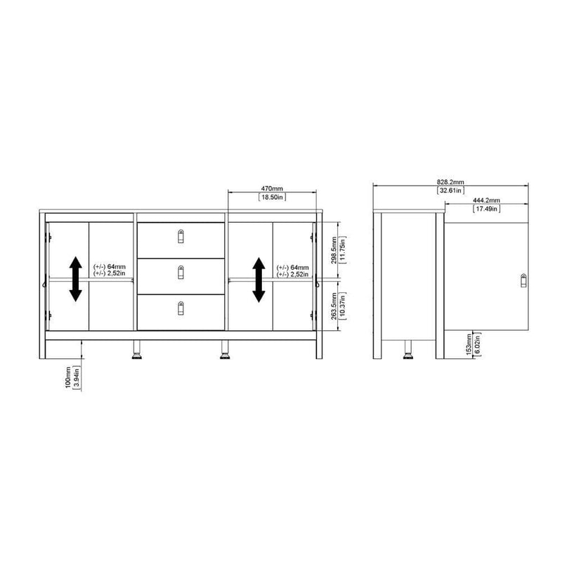 Madrid Sideboard 2 Doors + 3 Drawers In White