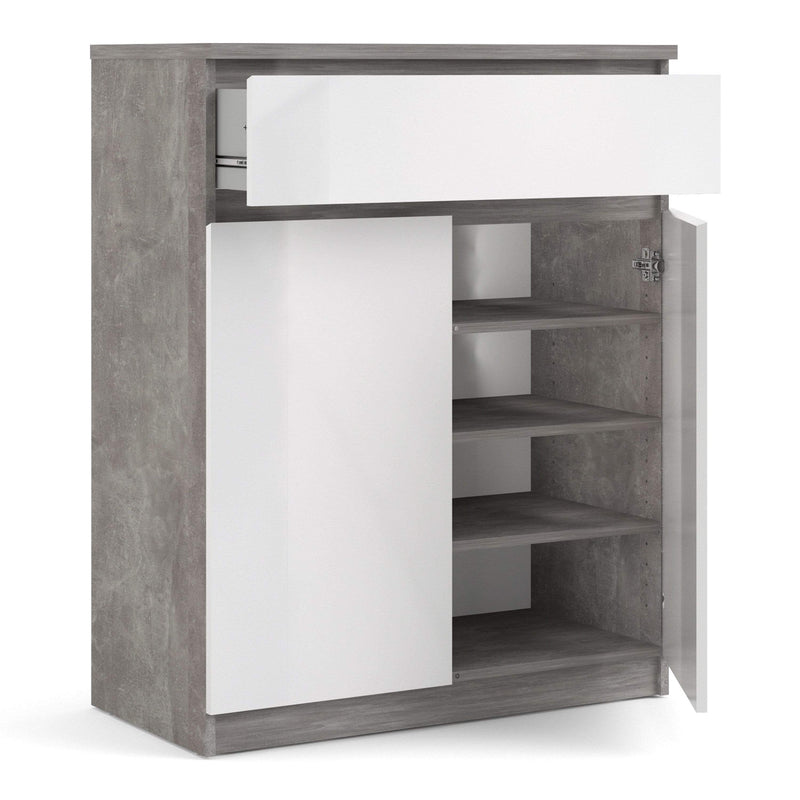 Naia Sideboard - 1 Drawer 2 Doors in Concrete and White High Gloss