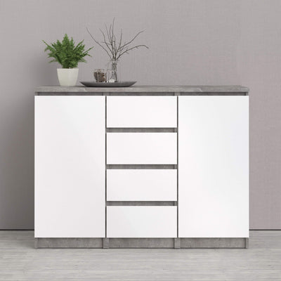 Naia Sideboard - 4 Drawers 2 Doors in Concrete and White High Gloss