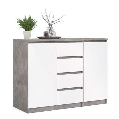 Naia Sideboard - 4 Drawers 2 Doors in Concrete and White High Gloss