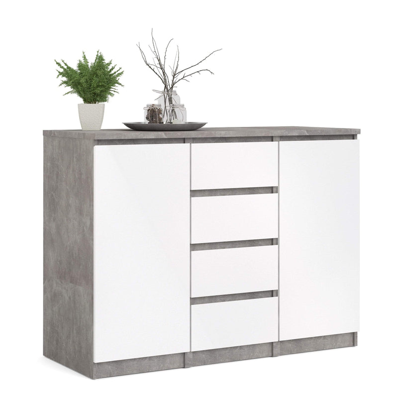 Naia Sideboard - 4 Drawers 2 Doors in Concrete and White High Gloss