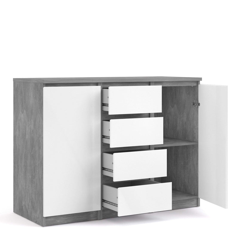 Naia Sideboard - 4 Drawers 2 Doors in Concrete and White High Gloss